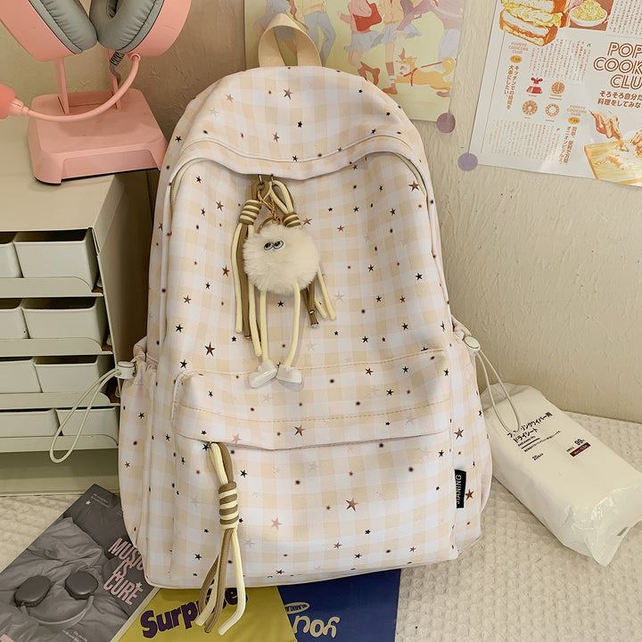 Versatile Checkered Pattern Backpack Bowlift