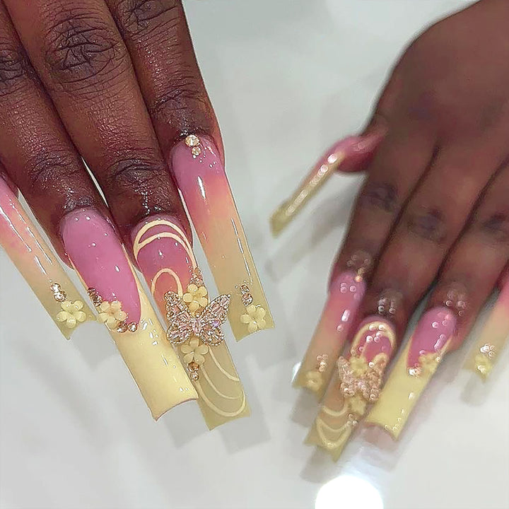 Artful Nail Art with Flower and Butterfly Accents Bowlift