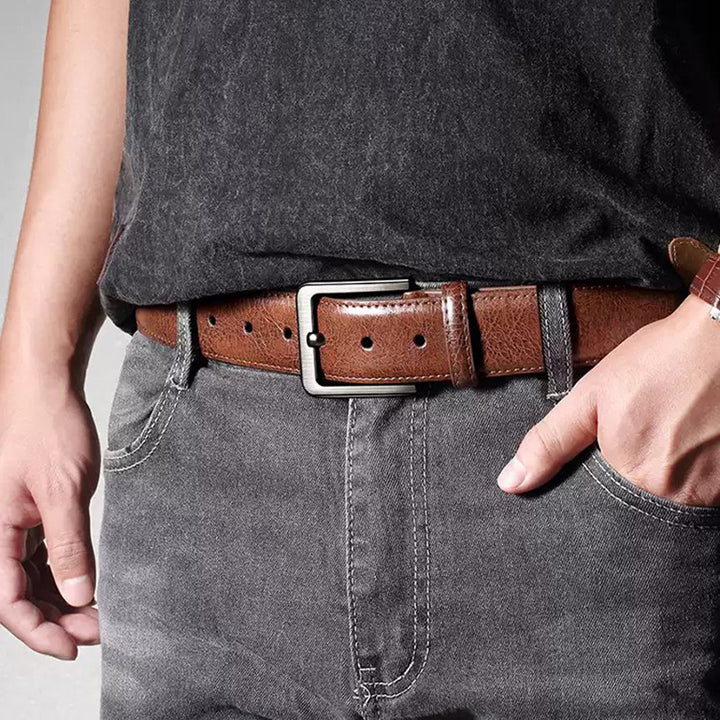 Classic full-grain leather dress belt with brushed metal pin buckle Bowlift