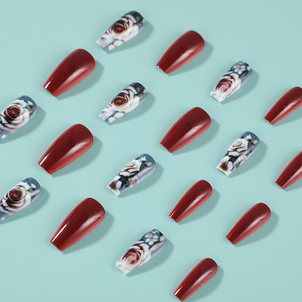 Artificial nails with romantic rose pattern Bowlift