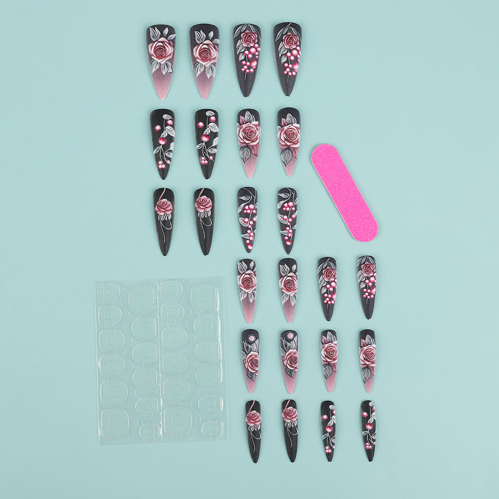 Artificial nails with detailed rose design Bowlift