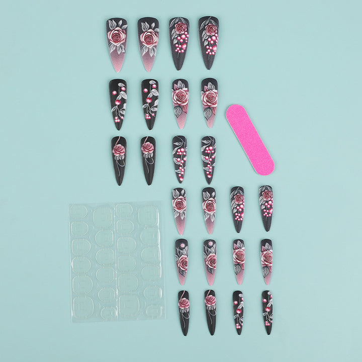 Artificial nails with detailed rose design Bowlift