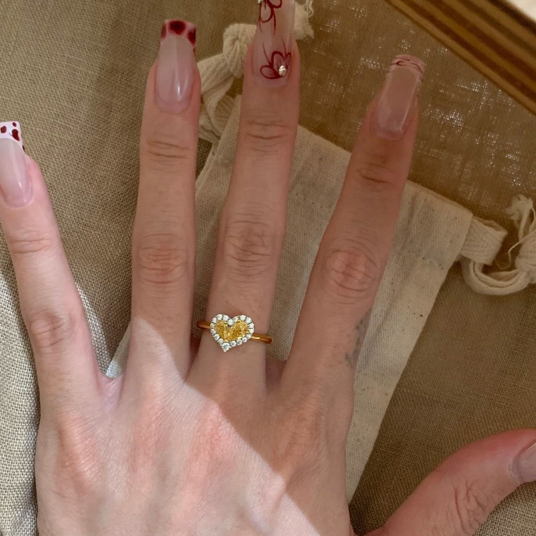 Heart Halo Solitaire Ring With Pavé Stones