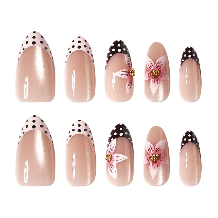 Artful Nail Extensions with Flower and Dot Design Bowlift