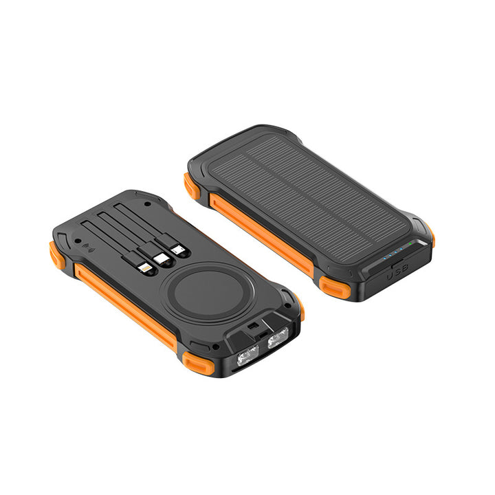 Solar power bank with multifunctional ports and LED light Bowlift
