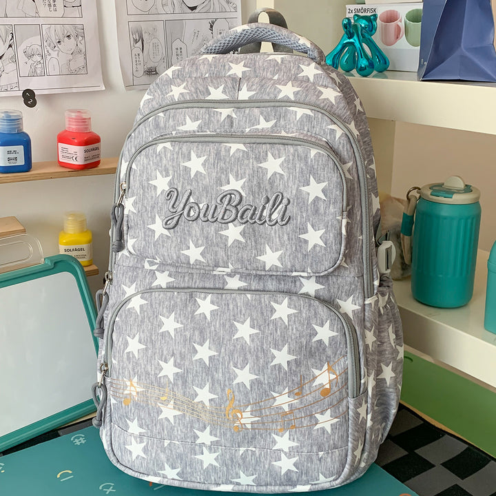Star-Patterned Canvas Backpack Bowlift