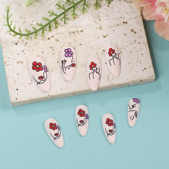 Handmade art nails with floral patterns Bowlift
