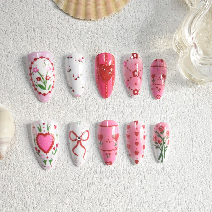Romantic Floral Themed Press-On Nail Art Bowlift