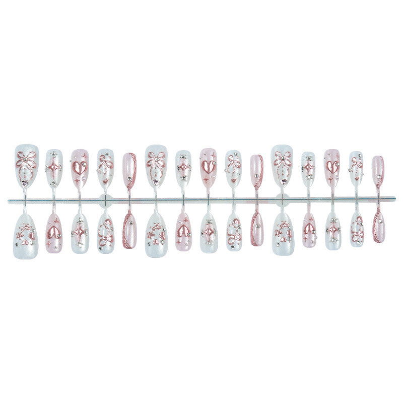 Acrylic nail set with elegant flower and rhinestone design Bowlift