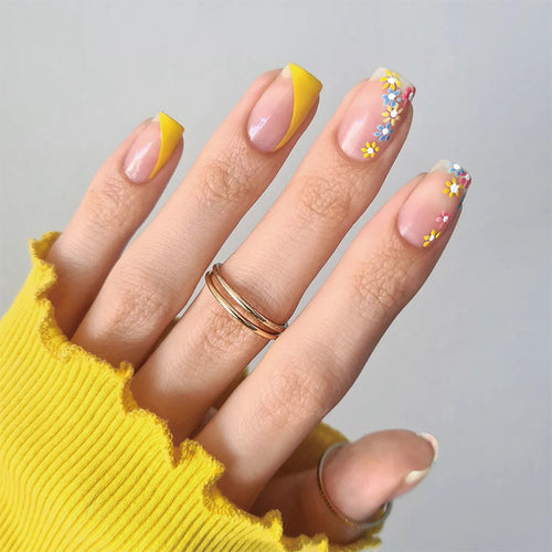 Artful Nail Extensions with Floral Pattern Bowlift