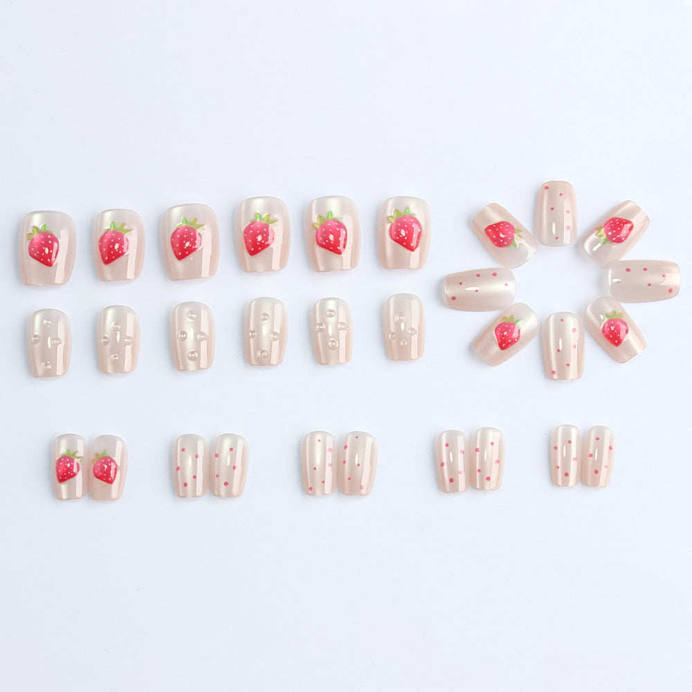 Strawberry-Themed Decorative Press-On Nails Bowlift