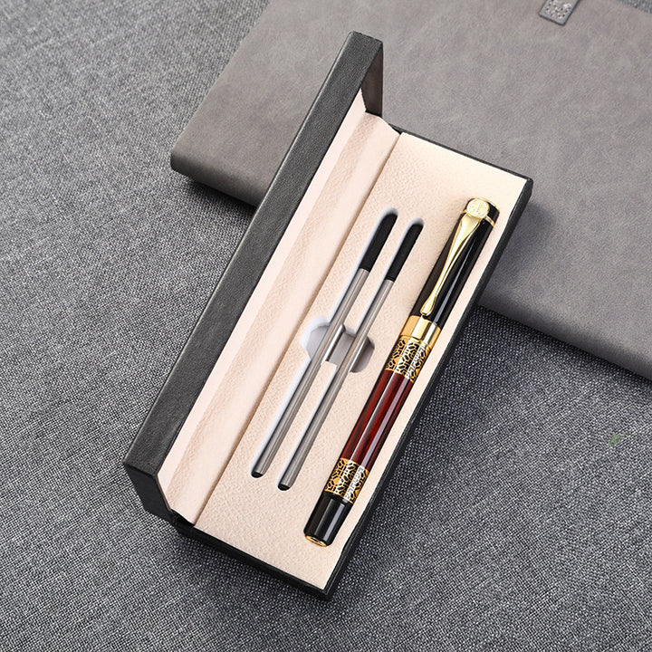 Luxury fountain pen with engraved gold filigree barrel and polished metal clip Bowlift