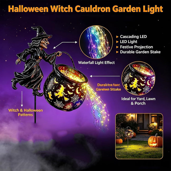 Garden decoration with illuminated witch figure Bowlift