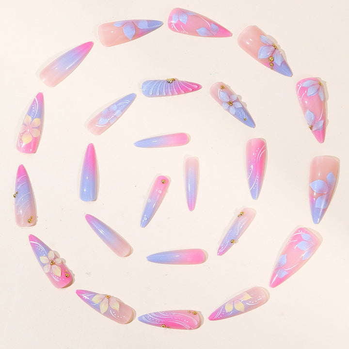Luxury Floral 3D Stiletto Nail Art Extensions Bowlift