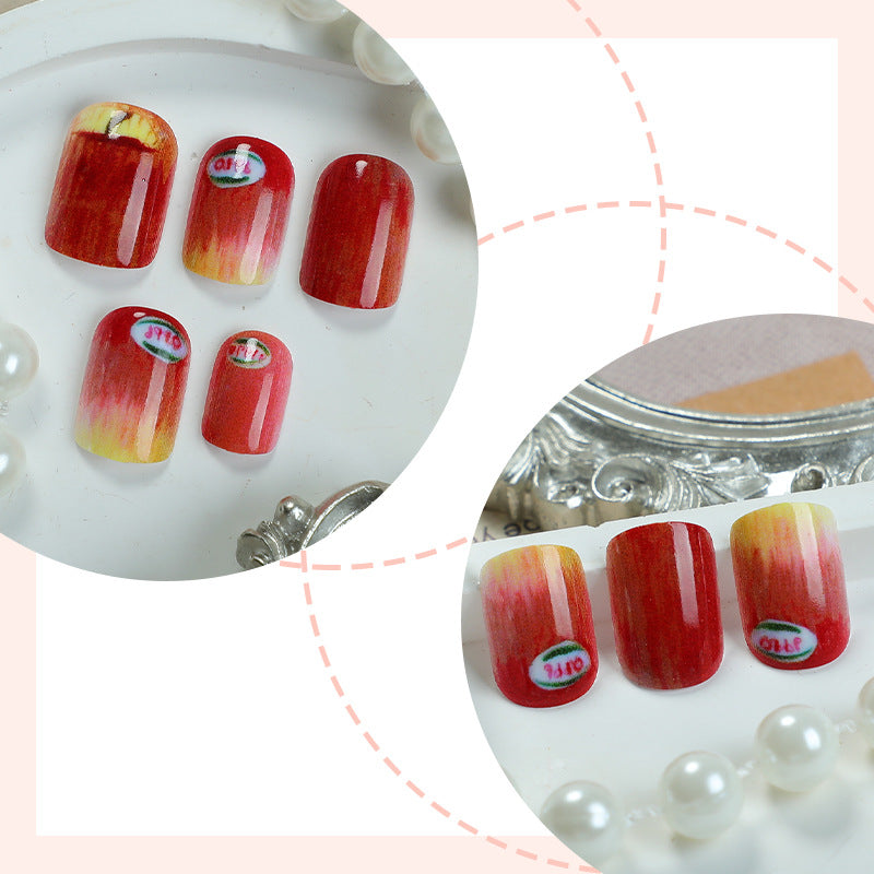 Artistic Press-On Nail Set with Unique Apple Designs Bowlift