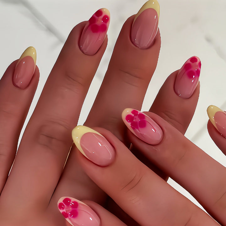 Floral-Accent French Tip Press-On Nail Set Bowlift