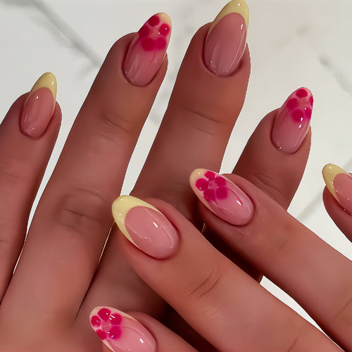 Floral-Accent French Tip Press-On Nail Set Bowlift