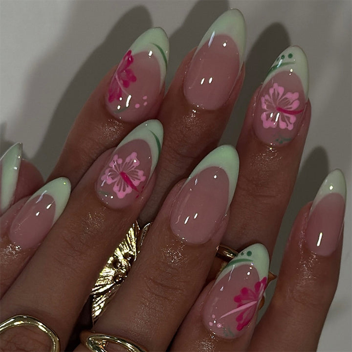 Acrylic nail set with stylish floral tips Bowlift