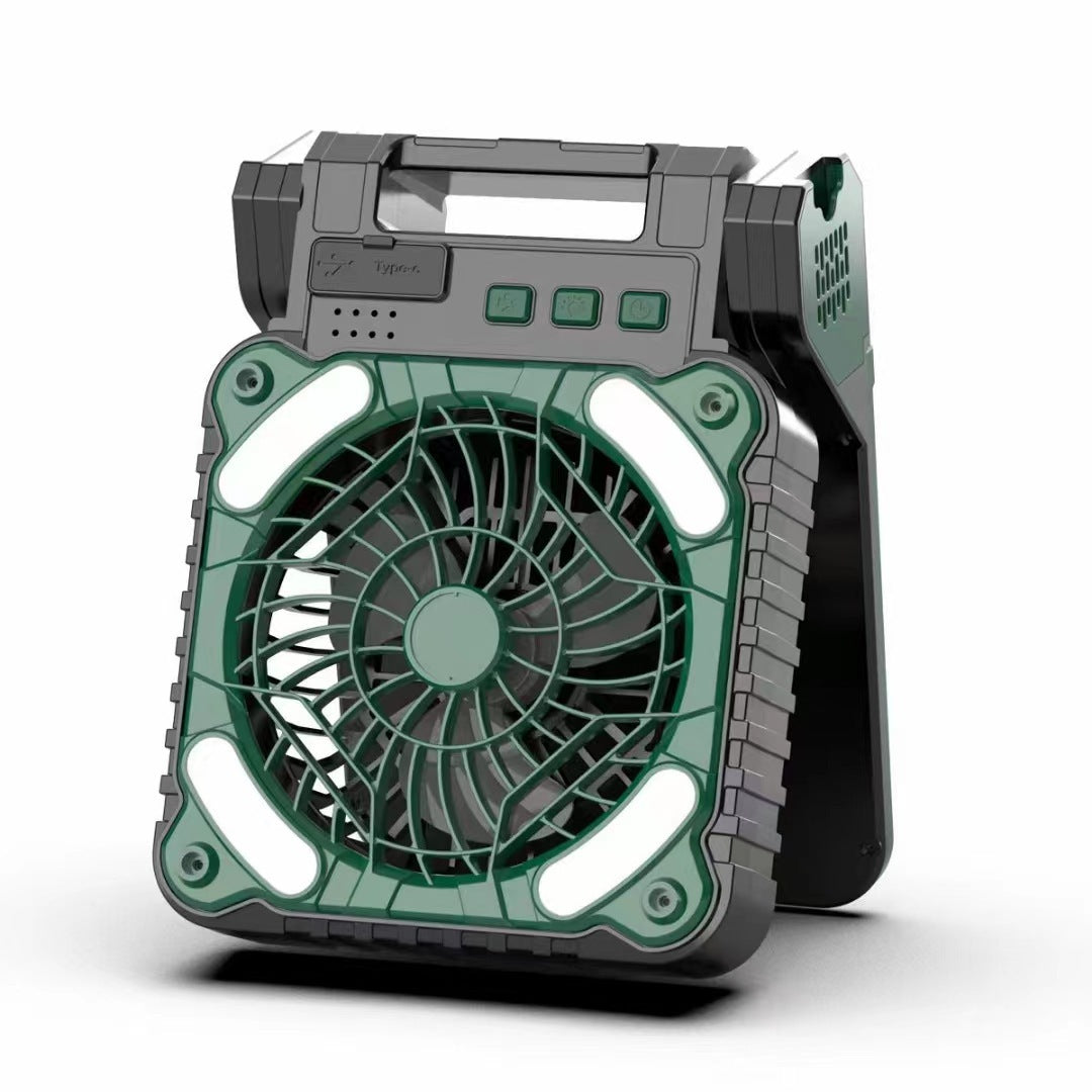 Unisex portable battery fan with LED work light power bank function and foldable handle Bowlift