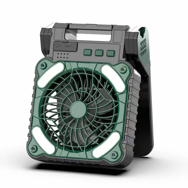 Unisex portable battery fan with LED work light power bank function and foldable handle Bowlift