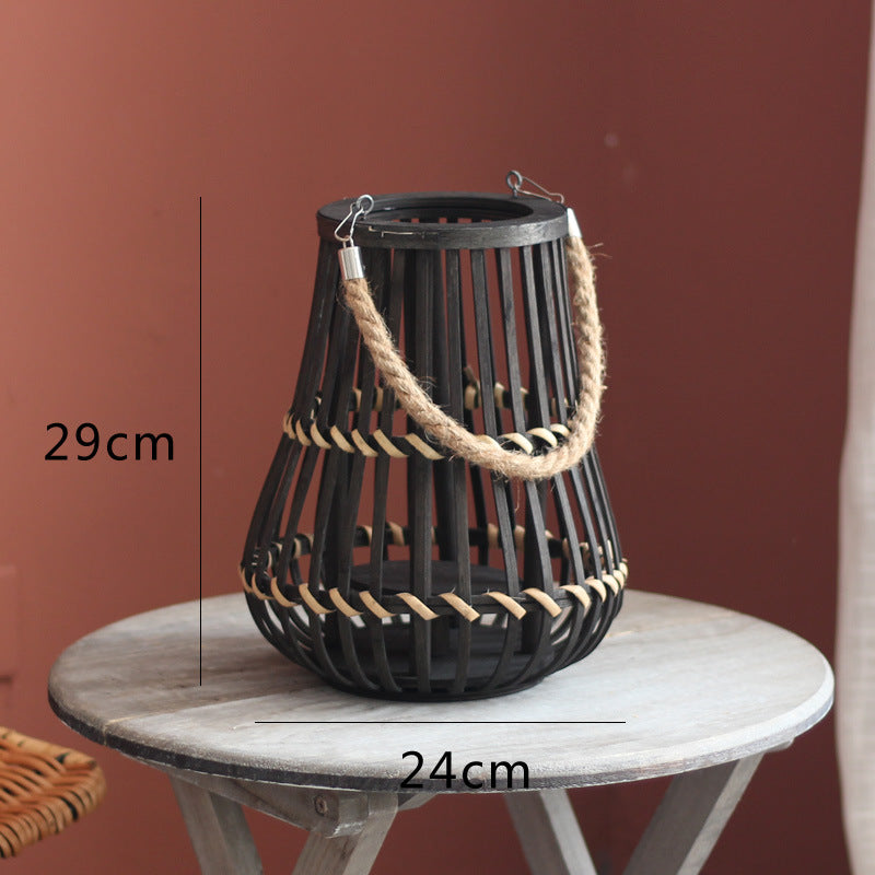 Handcrafted lantern made of wood and wicker Bowlift