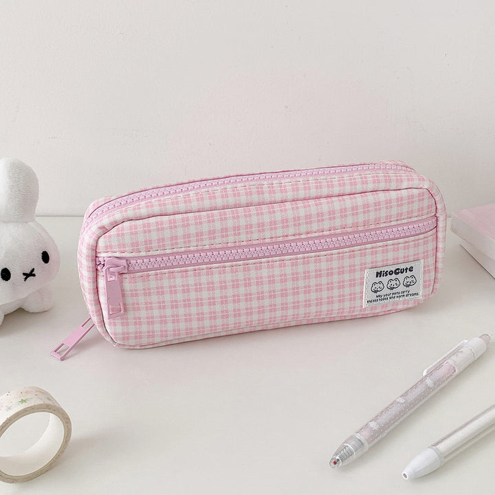 Stylish Gingham Checkered Pencil Case Bowlift
