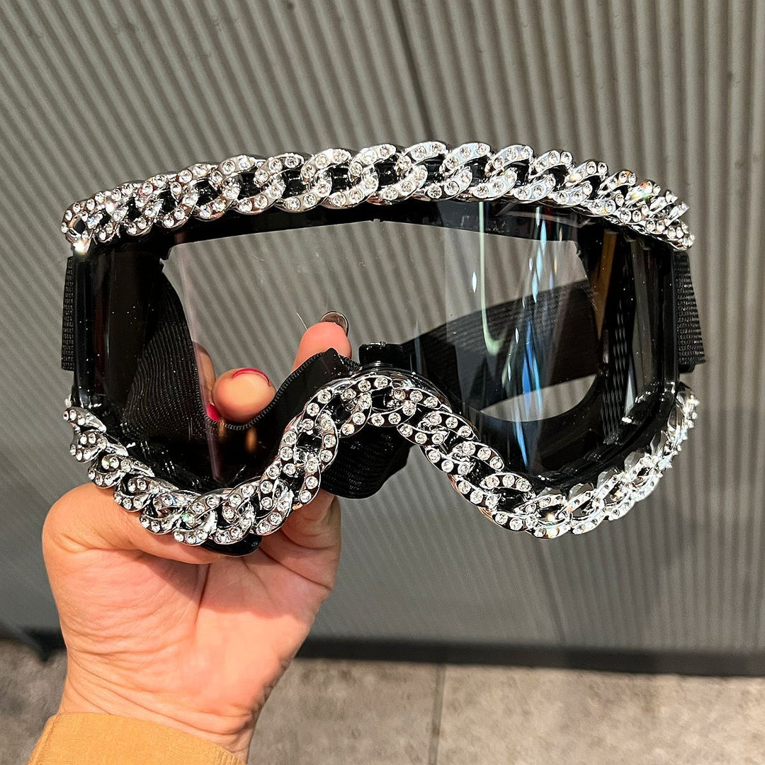 Women's fashionable ski goggles with rhinestone decorated frame Bowlift