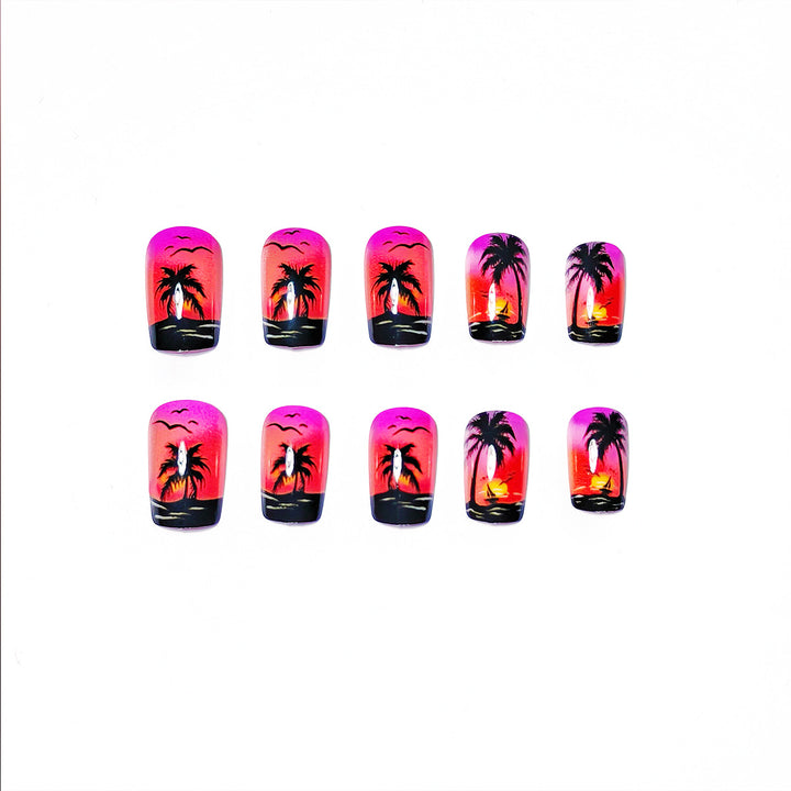 Artificial nails with tropical beach motif Bowlift