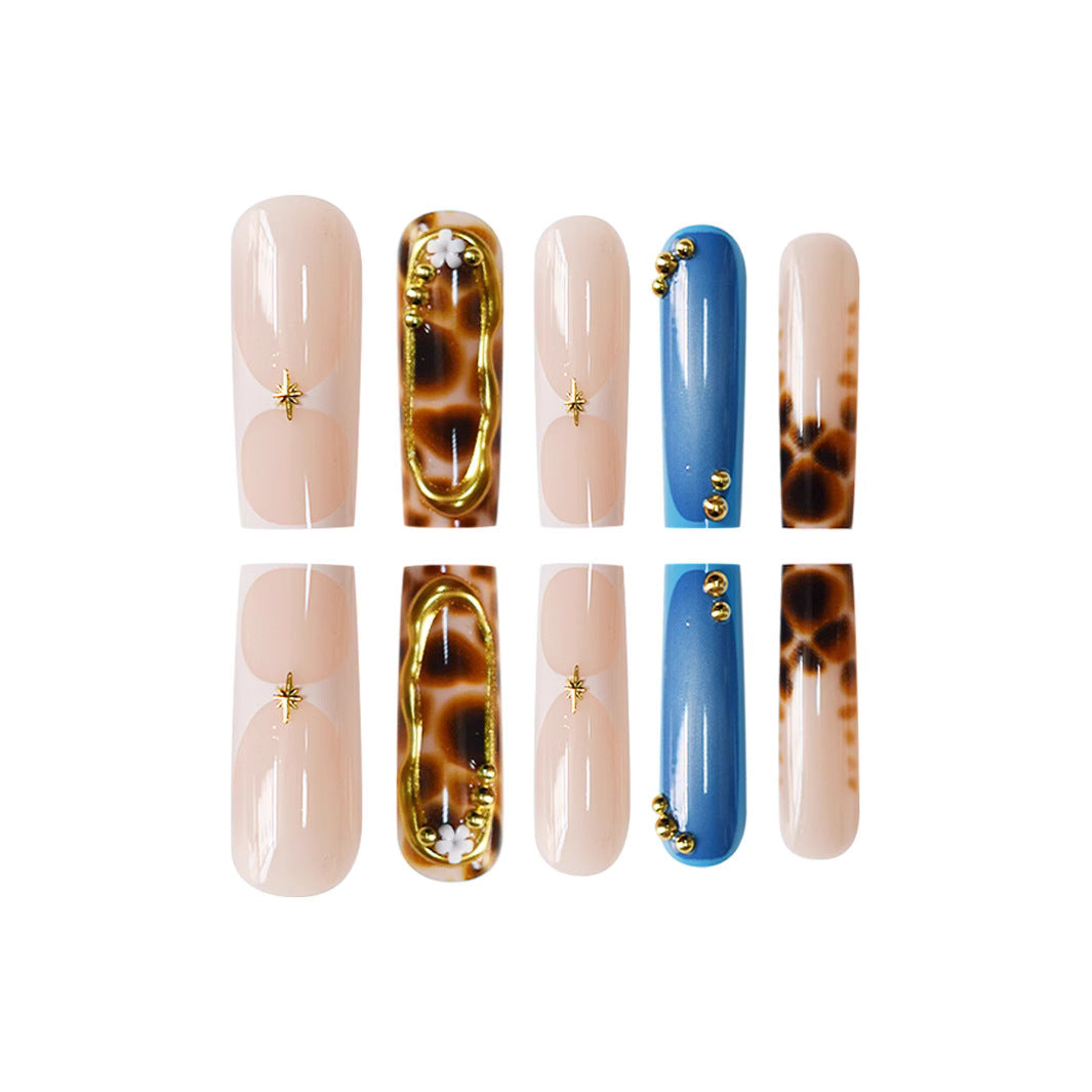Artistic Press-On Nail Set with Unique Giraffe Pattern Bowlift