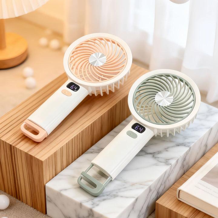 Women's Portable Handheld Fan with Digital Temperature Display and Ergonomic Handle Bowlift