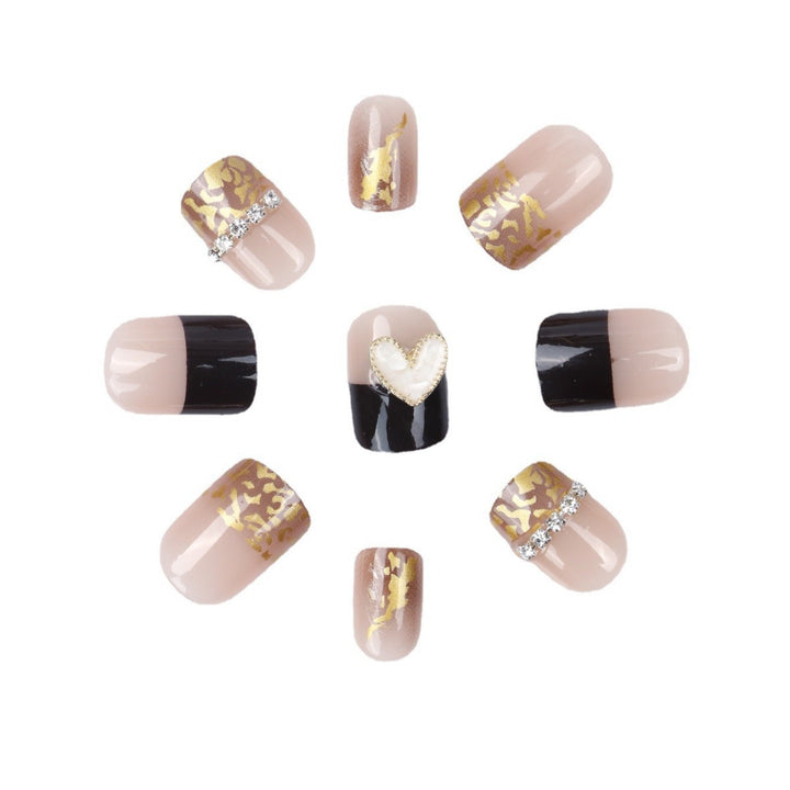 Artistic Nail Extensions with Heart and Glitter Accents Bowlift