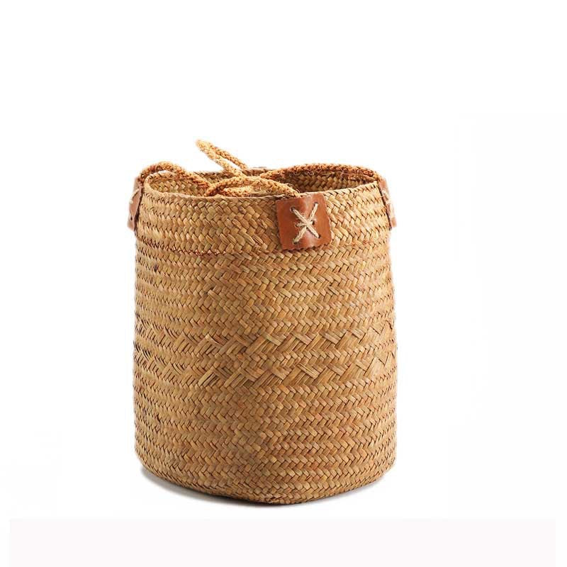 Unisex Handwoven Storage Basket with Leather Handles Bowlift