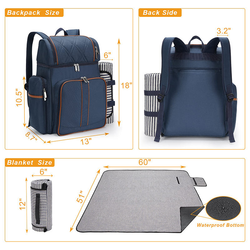 Gourmet Picnic Backpack with Dishware and Cooling Compartment Bowlift