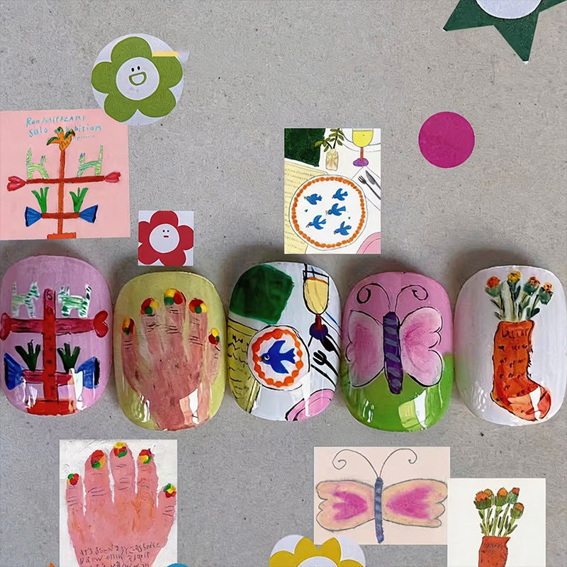 Artistic Cat-Themed Press-On Nail Art Set Bowlift