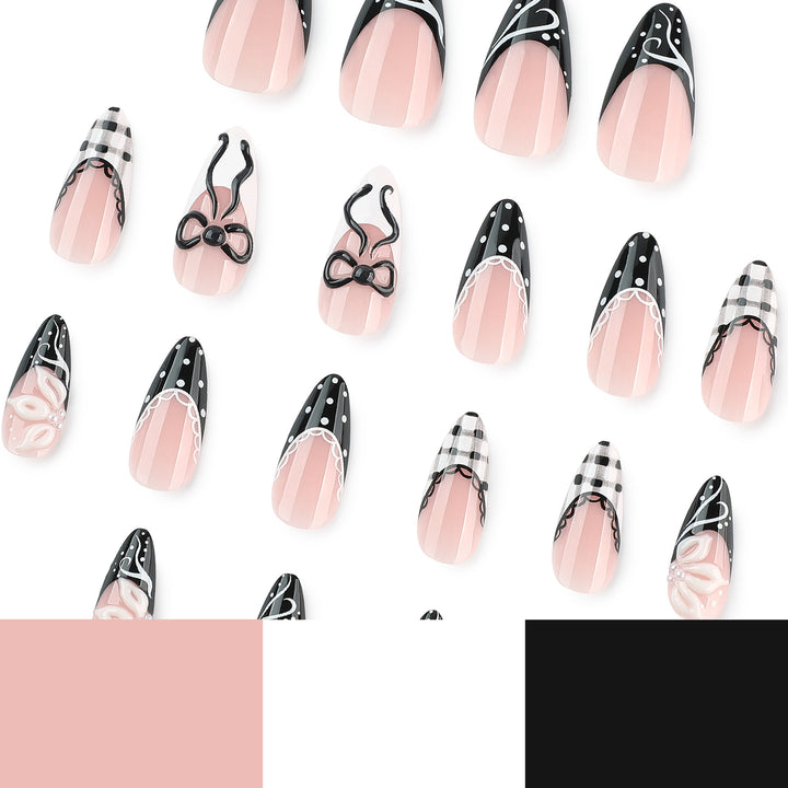 Artful stiletto nails with floral and geometric accents Bowlift