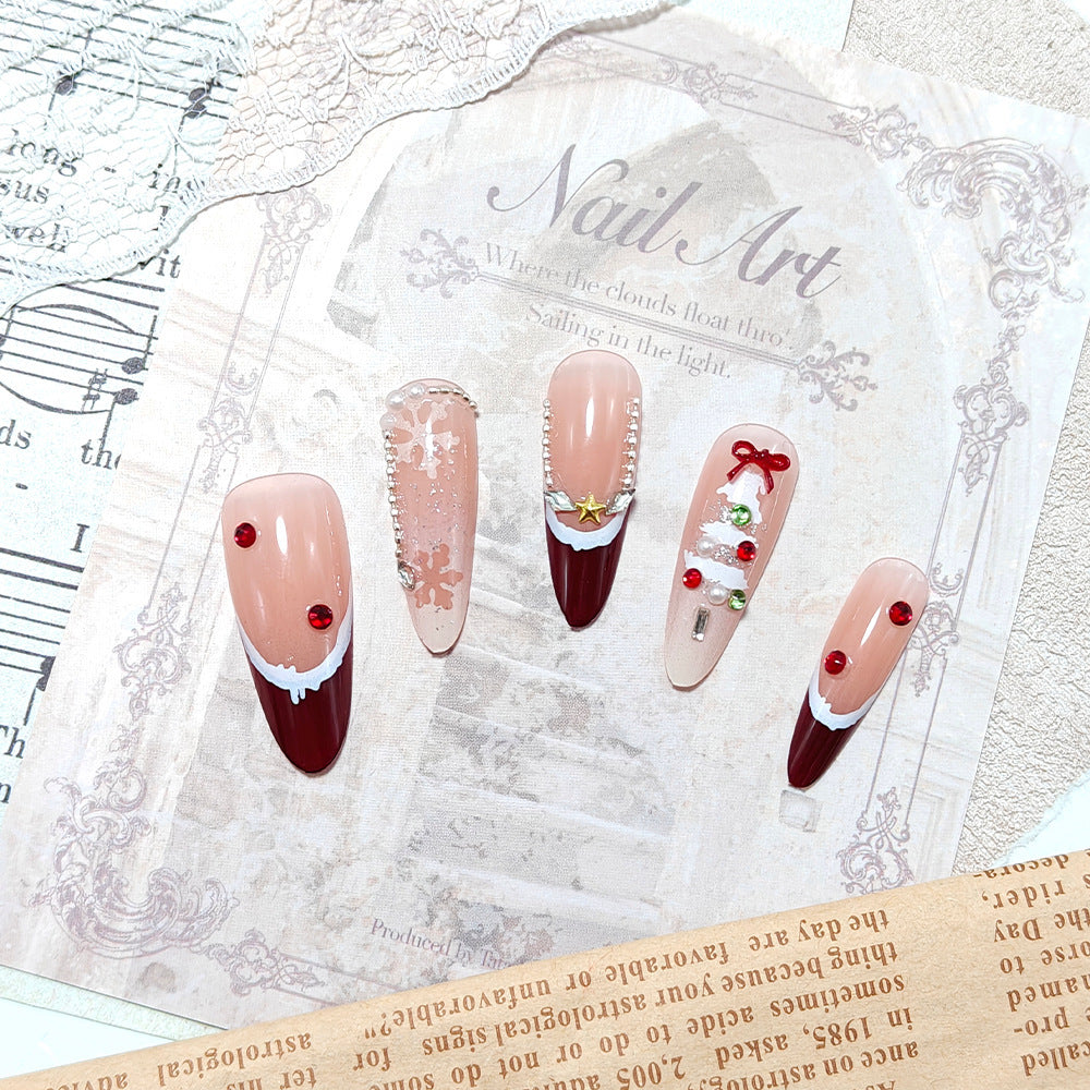 Artificial Christmas art nails with festive design Bowlift