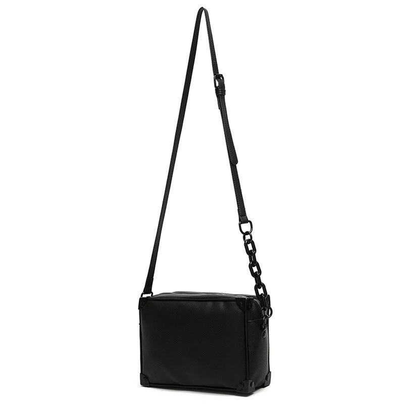 Rectangular Leather Crossbody Bag with Chain Strap and Front Zipper Pocket Bowlift