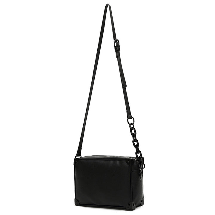 Rectangular Leather Crossbody Bag with Chain Strap and Front Zipper Pocket Bowlift