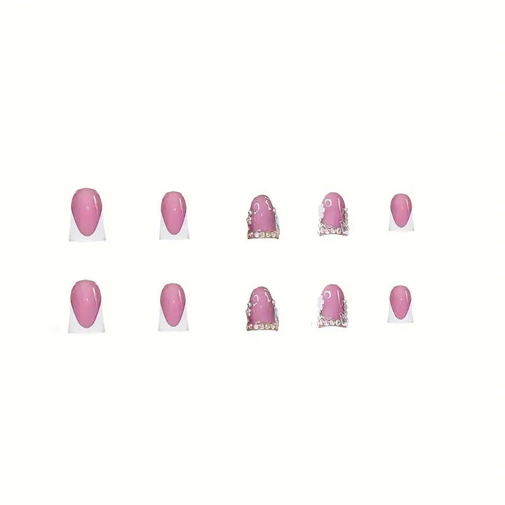 Elegant French Tip Press-On Nail Art with Rhinestone Accents Bowlift