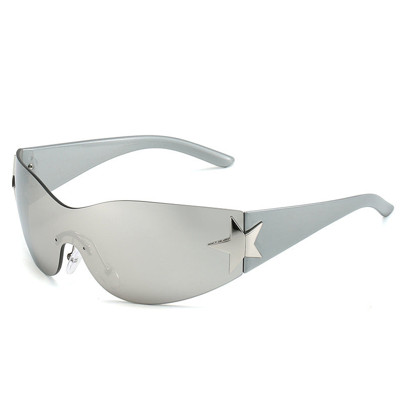 Fashion-Forward Shield Sunglasses with Star Accent Bowlift