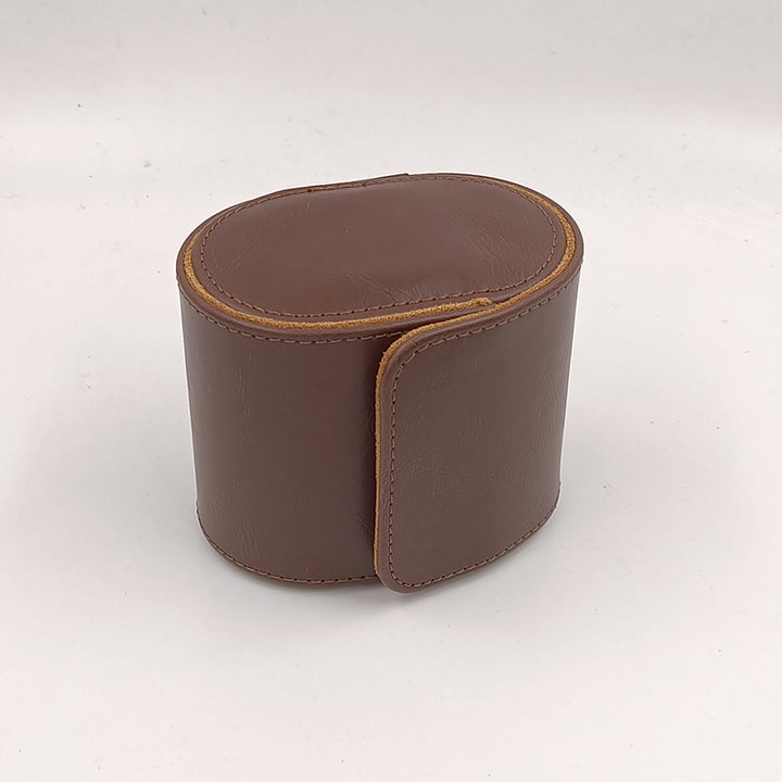 Compact Leather Travel Watch Roll Case with Snap Closure Bowlift