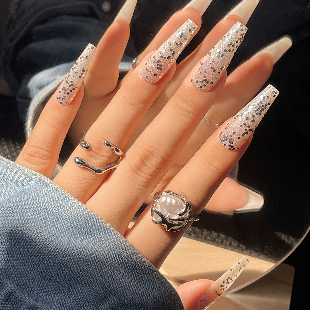 Decorative Glittery Long Press-On Nails Bowlift