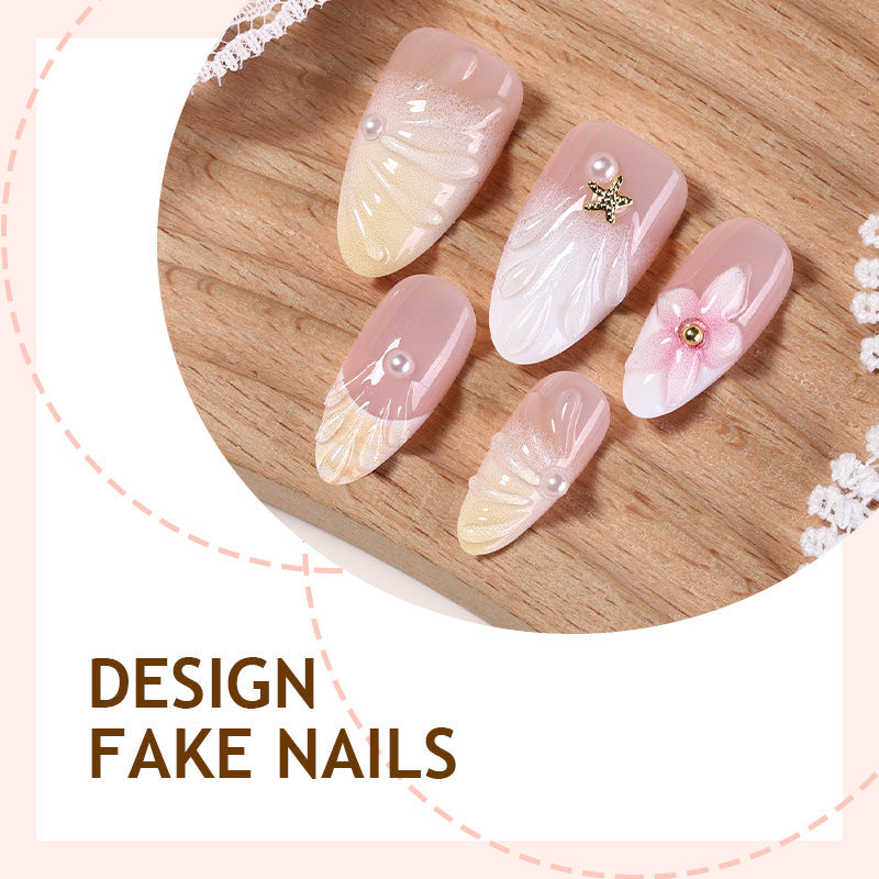 Acrylic nail set with luxuriously designed flower and glitter decorations Bowlift
