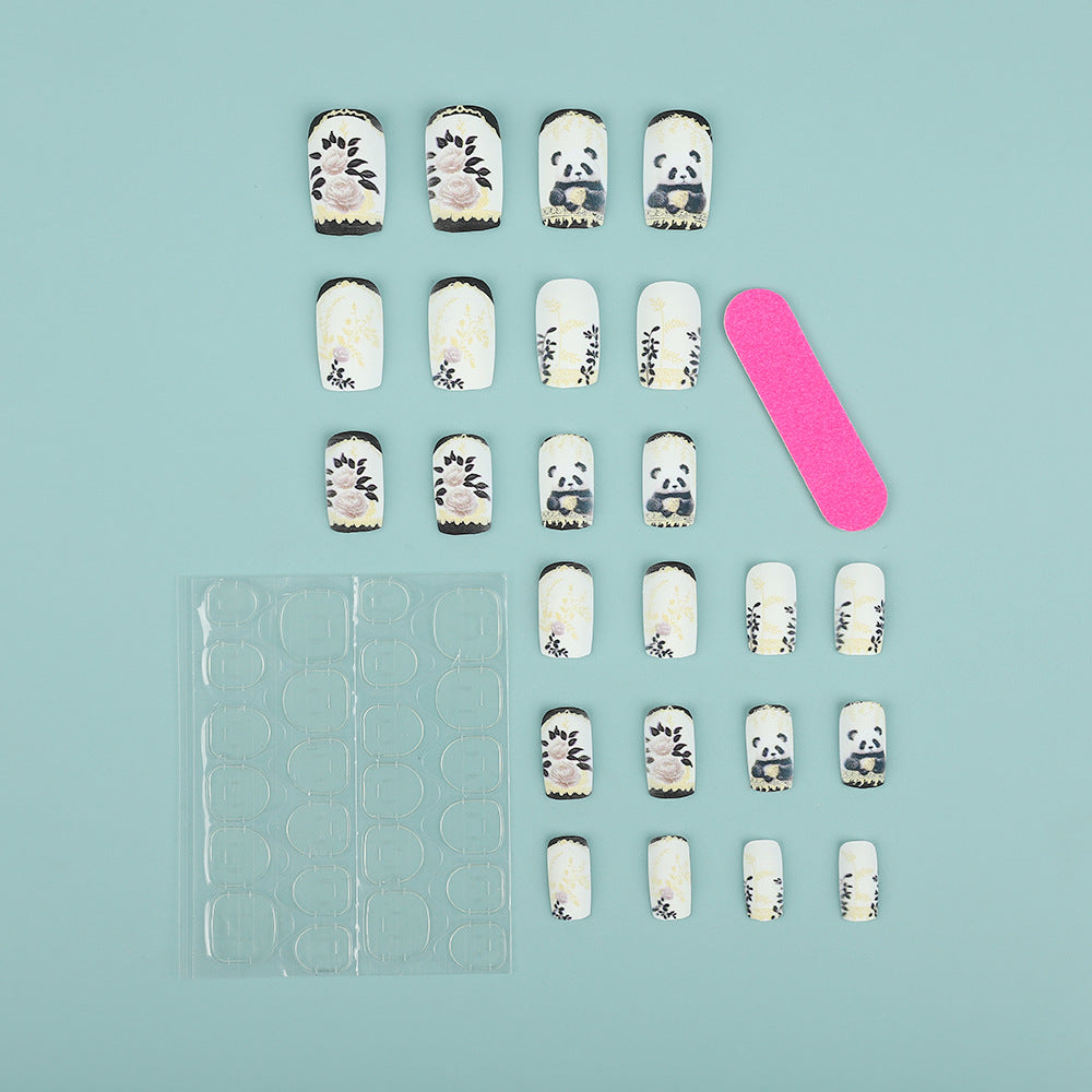 Artificial nails with floral panda design Bowlift
