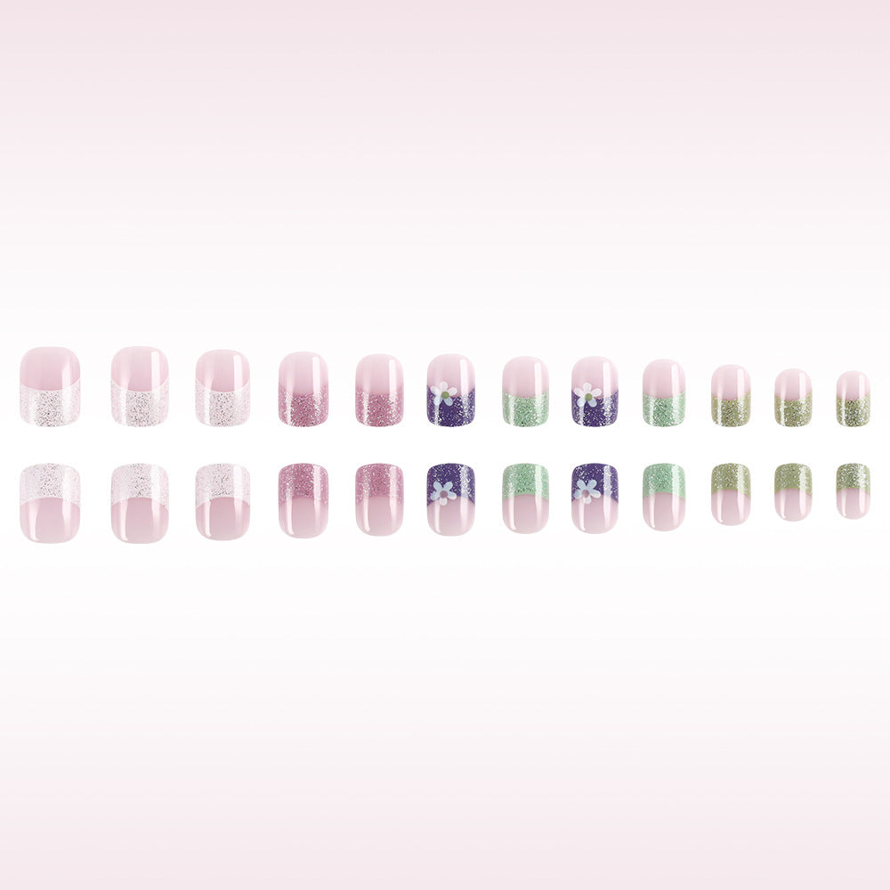 Glittery Pastel Floral Press-On Nails Bowlift