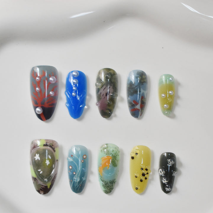Artistic Ocean-Inspired Press-On Nails Bowlift