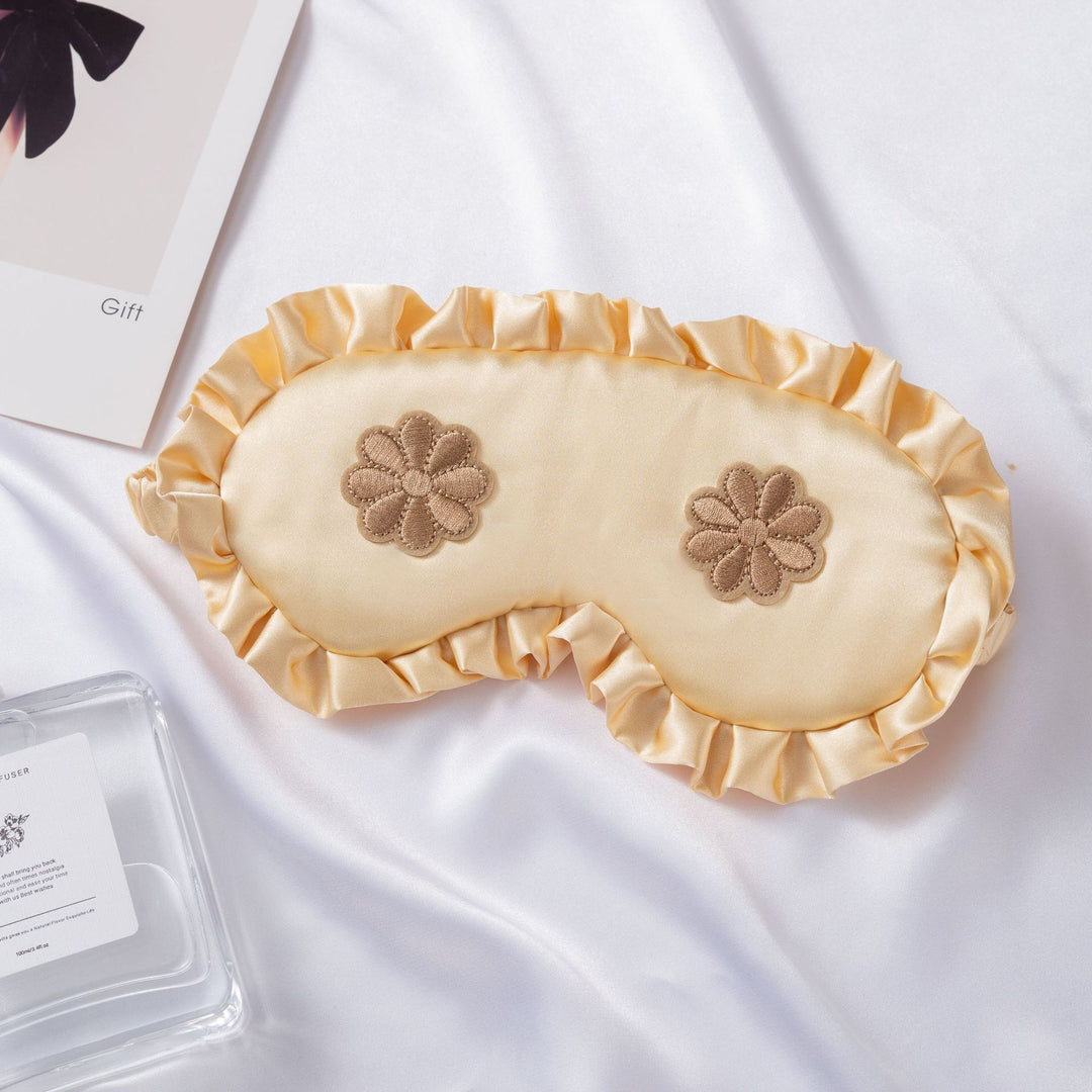 Women's embroidered satin sleep mask with gathered ruffled edge and soft padding Bowlift