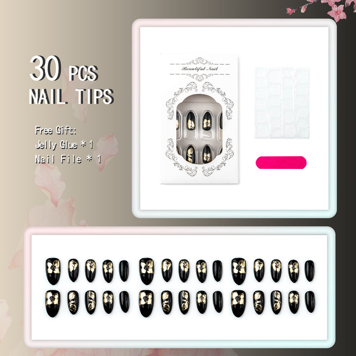 Artificial nail set with elegant 3D flowers and glamorous decorations Bowlift
