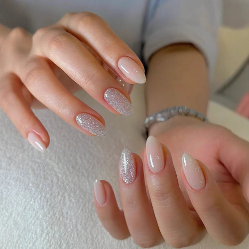 Elegant Glittery Almond Shaped Press-On Nails Bowlift