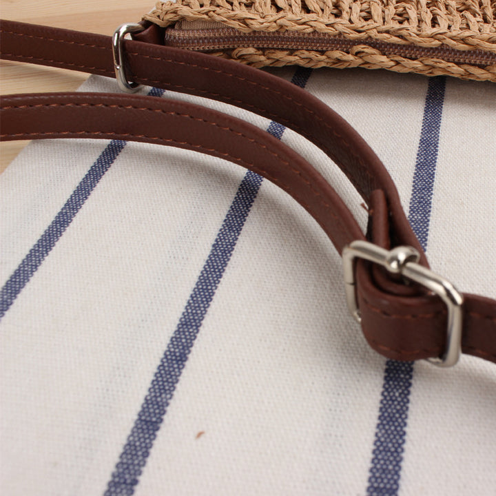 Woven Natural Material Shoulder Bag with Removable Leather Strap Bowlift